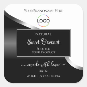 Black and White Wavy Silver Logo Product Labels