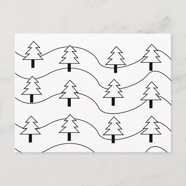 Black and White Wavy Stripe Christmas Tree Pattern Postcard (Front)