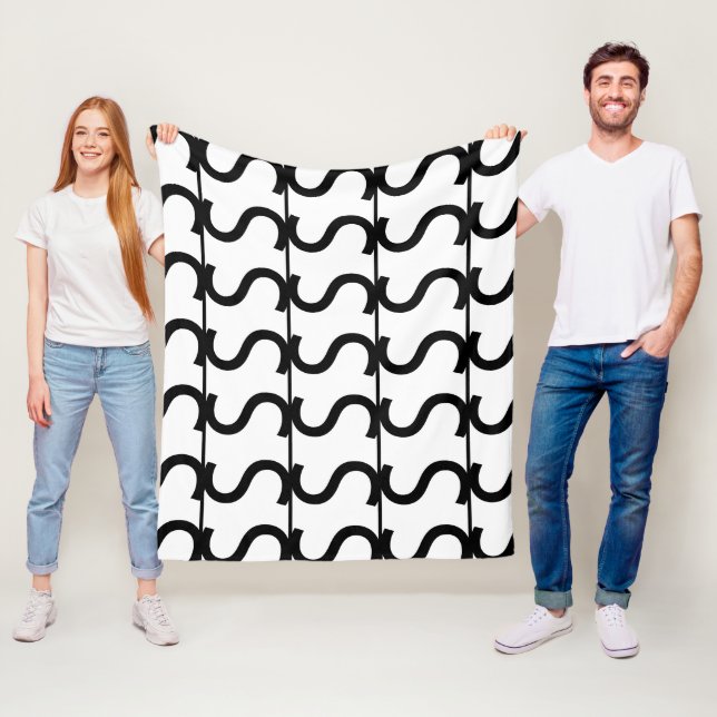 Black and White Wavy Stripe Pattern  Fleece Blanket (In Situ)