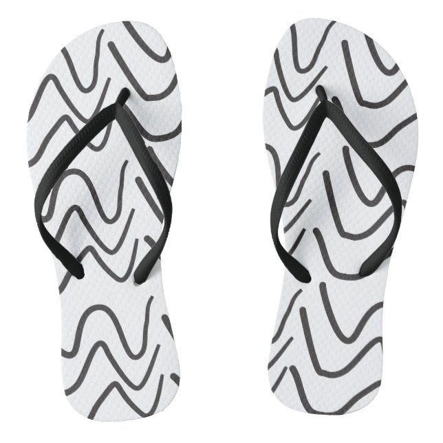 Black and White Wavy Stripe Pattern  Flip Flops (Footbed)