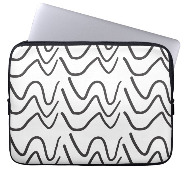 Black and White Wavy Stripe Pattern   Laptop Sleeve (Front)