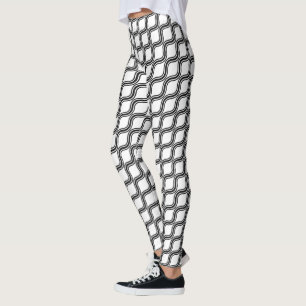 Black and White Wavy Stripe Pattern Leggings