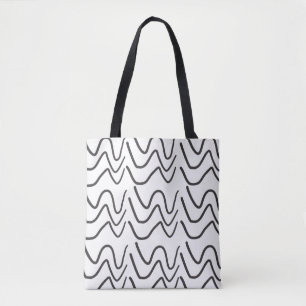 Black and White Wavy Stripe Pattern Tote Bag