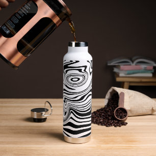 Black and White Wavy Striped Water Bottle