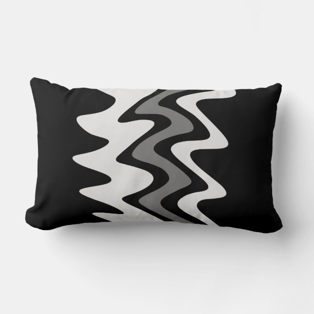 Black and White Wavy Stripes  Lumbar Pillow (Front)