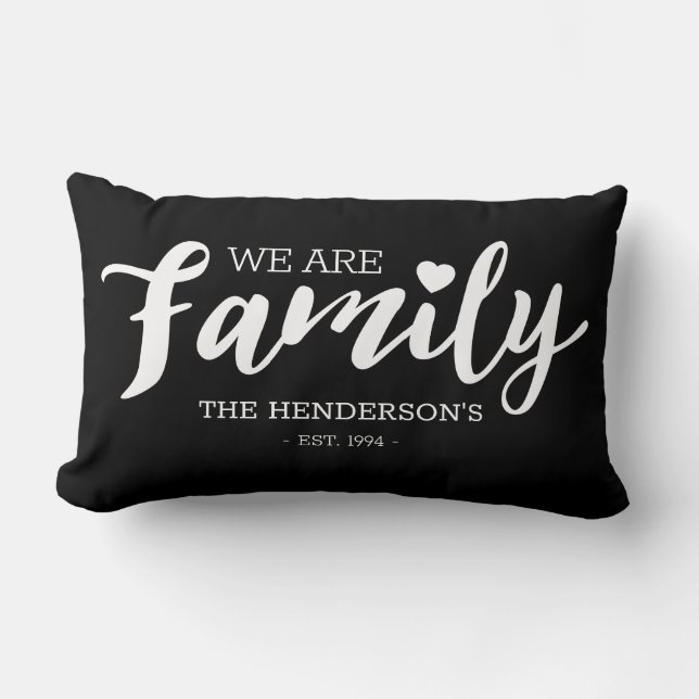 Black and White | We are Family Lumbar Pillow (Front)
