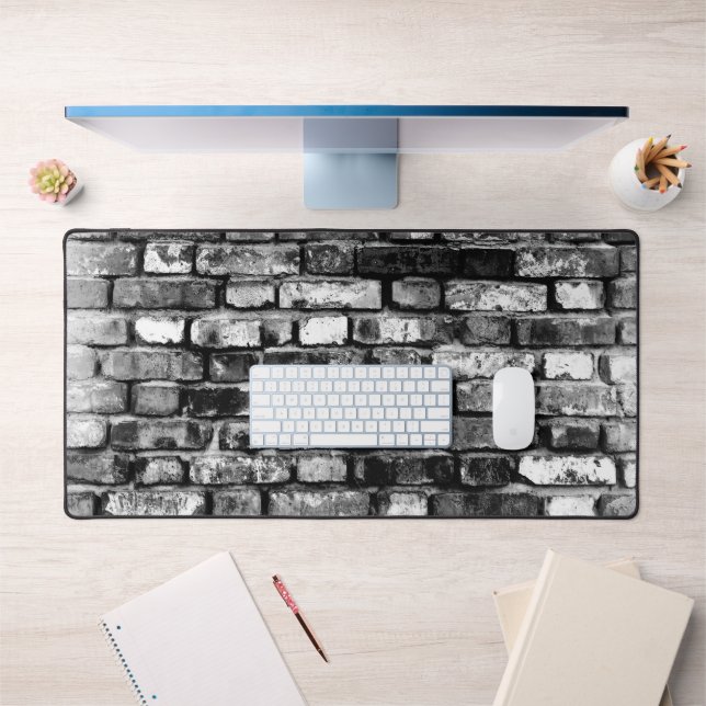Black and White Weathered Brick Wall Desk Mat Pad (Office 1)
