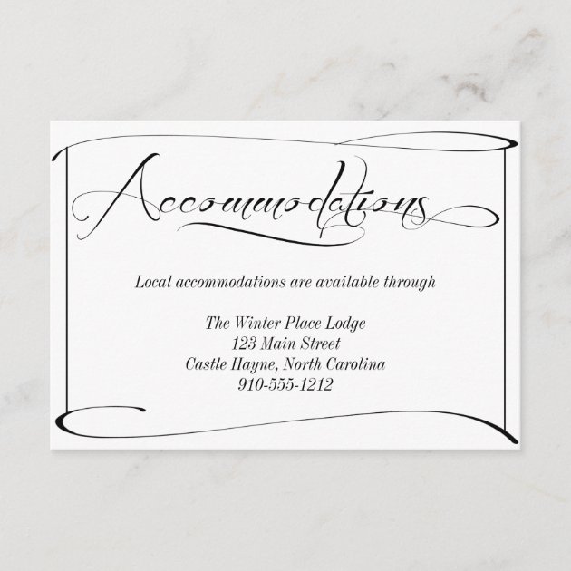 Black And White Wedding Accommodations Detail Card