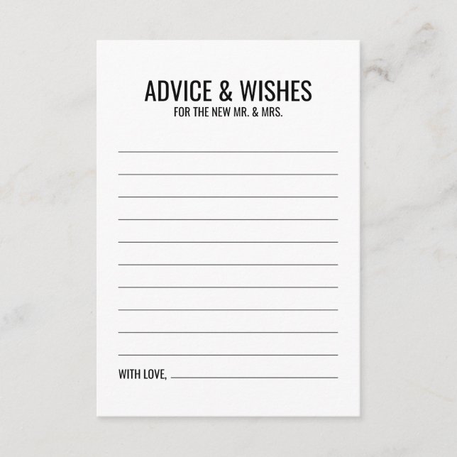 Black and White Wedding Advice and Wishes Card (Front)