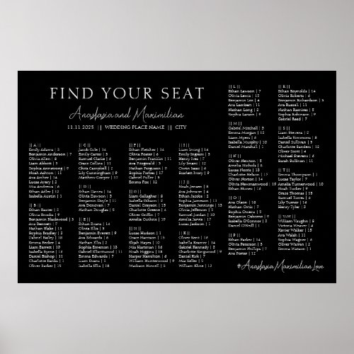 Black and White Wedding Alphabetical Seating Chart
