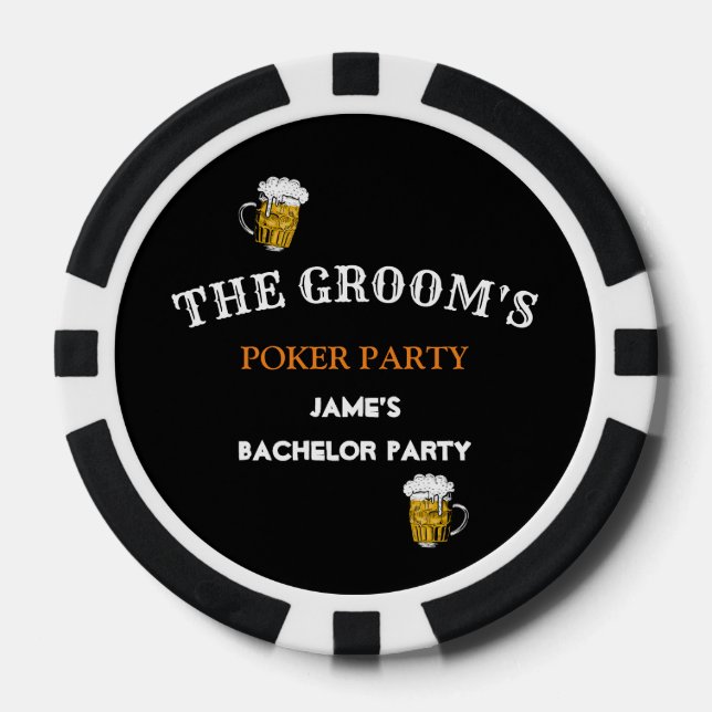 Black and White Wedding Bachelor Party Groomsmen  Poker Chips (Front)