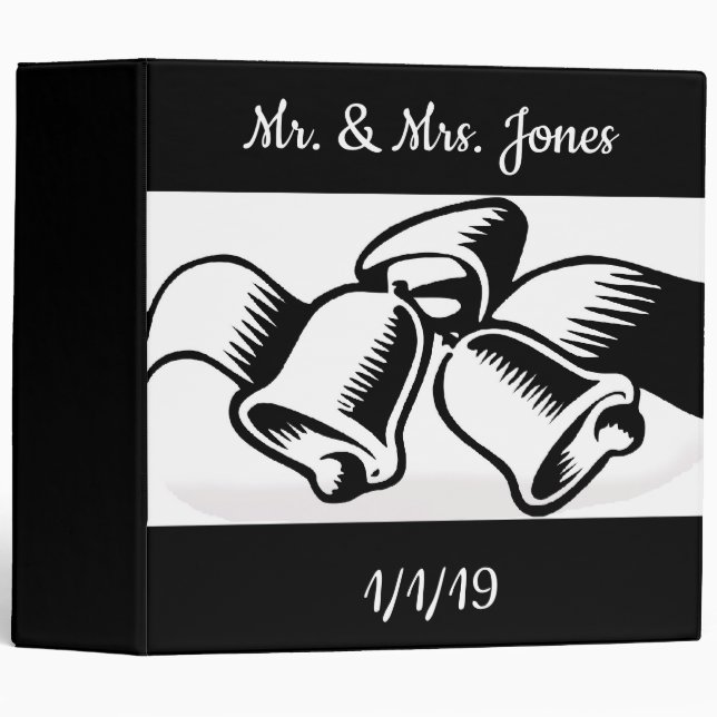Black And White Wedding Bells 3 Ring Binder (Front/Spine)