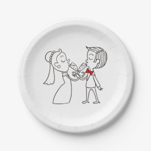 Black And White Wedding Bride And Groom Paper Plates