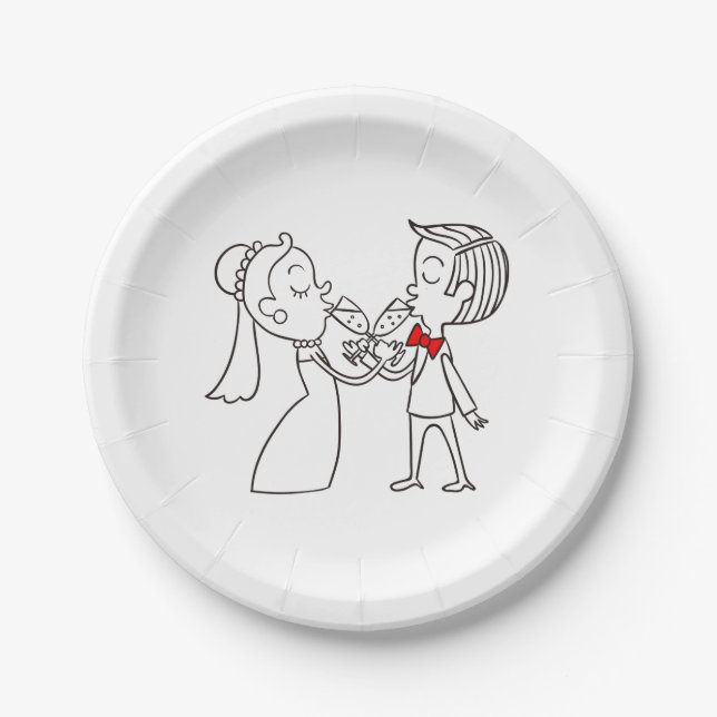 Black And White Wedding Bride And Groom Paper Plates (Front)