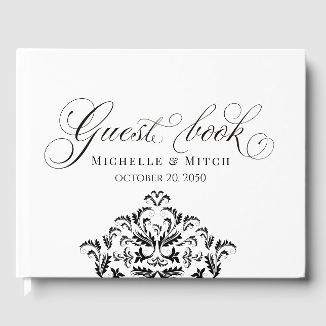 Black and White Wedding Calligraphy Classic Guest Book (Front)