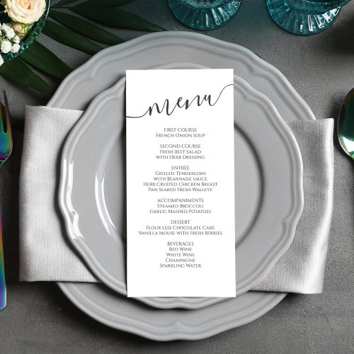 Black and White Wedding Calligraphy Dinner Menu