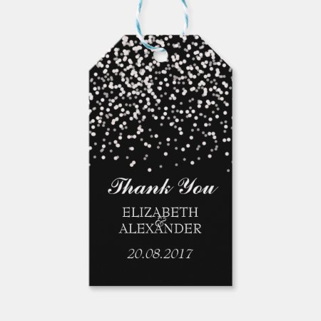 Black And White Wedding Confetti Pattern Gift Tags