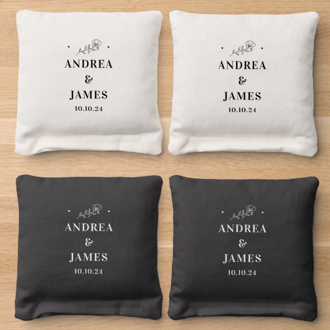 Black and White Wedding  Cornhole Bags (Wood)
