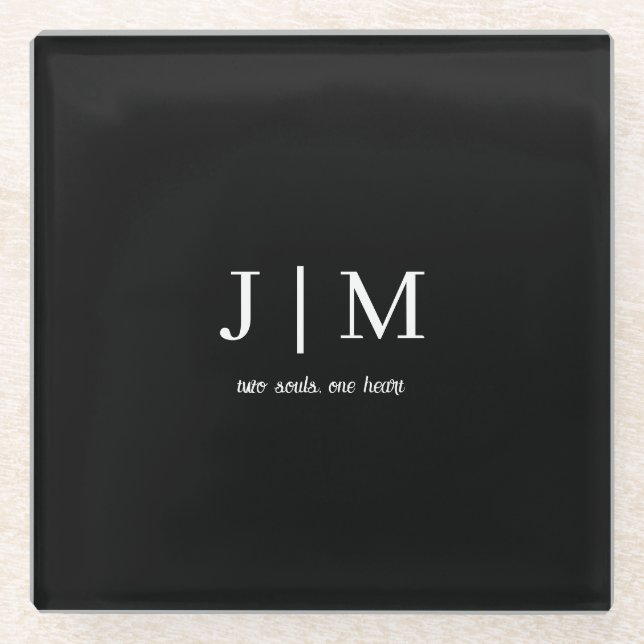 Black and White Wedding Customizable Text Glass Coaster (Front)