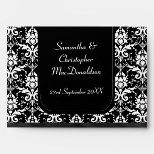 Black and white wedding damask envelope