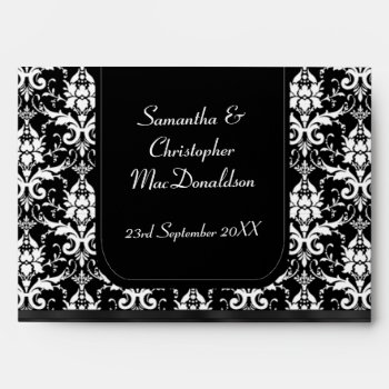 Black And White Wedding Damask Envelope by personalized_wedding at Zazzle