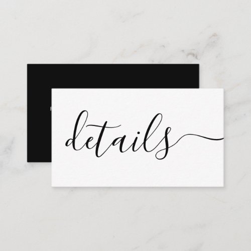 Black and white wedding details custom enclosure card