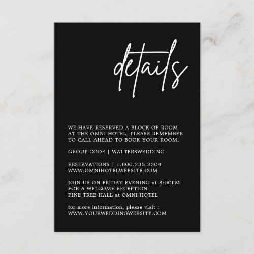 Black and white Wedding Details Enclosure Card