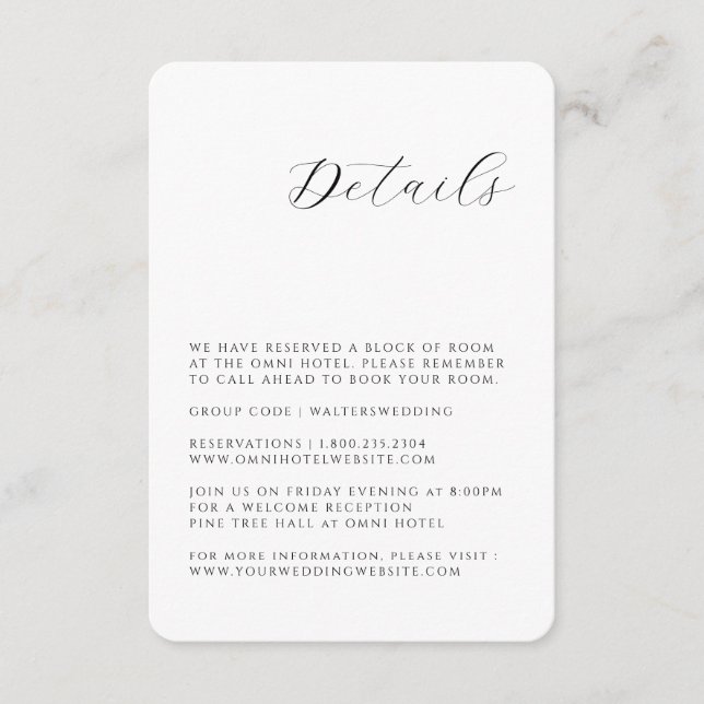 Black and white Wedding Details Enclosure Card (Front)