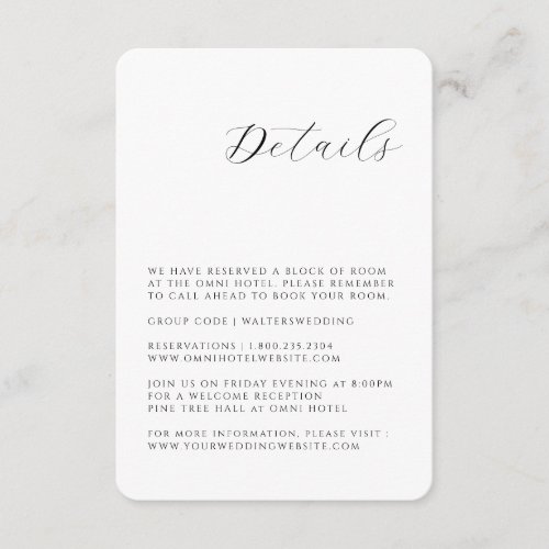 Black and white Wedding Details Enclosure Card