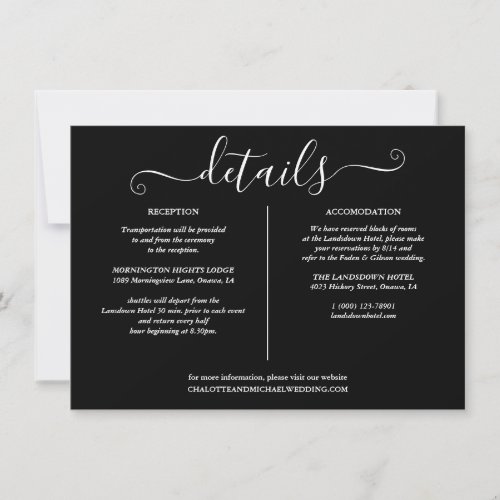 Black And White Wedding Details Information Invitation