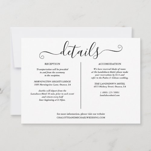 Black And White Wedding Details Information Invitation