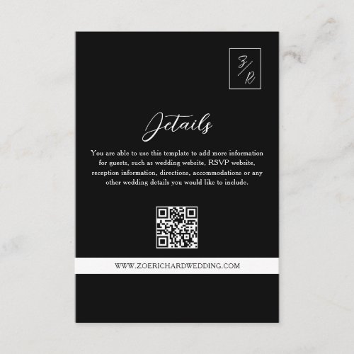 Black and White Wedding Details QR Code Enclosure Card