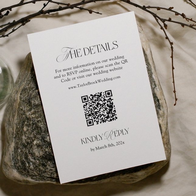 Black and White Wedding Details Qr Code Enclosure Card (Creator Uploaded)
