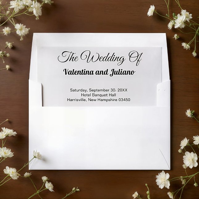 Black and White Wedding Envelope Liner (Typography style black and white wedding envelope liner)