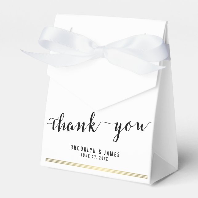 Black And White Wedding Favor Boxes Thank You Gold (Front Side)
