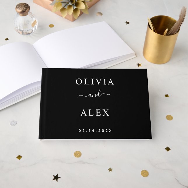 Black and White Wedding  Foil Guest Book (Front Open)