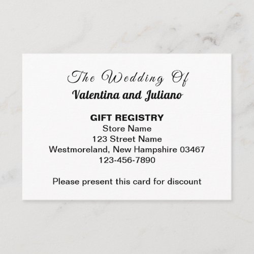 Black and White Wedding Gift Registry Enclosure Card