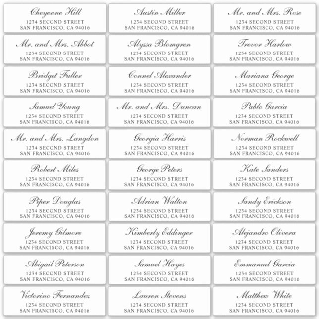 Black and White Wedding Guest Address Labels (Front)