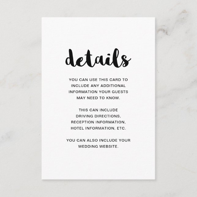 Black and White Wedding Guest Details Enclosure Card (Front)
