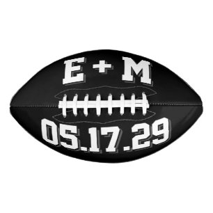 BLACK AND WHITE Wedding Initials and Date Football