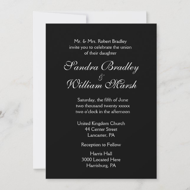 Black and White Wedding Invitation (Front)