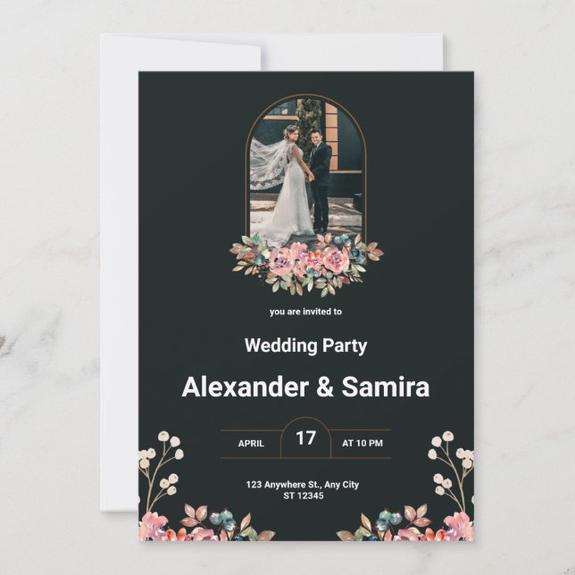 Black and white wedding invitation (Front)