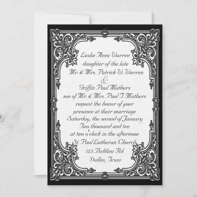 Black and White Wedding Invitation (Front)