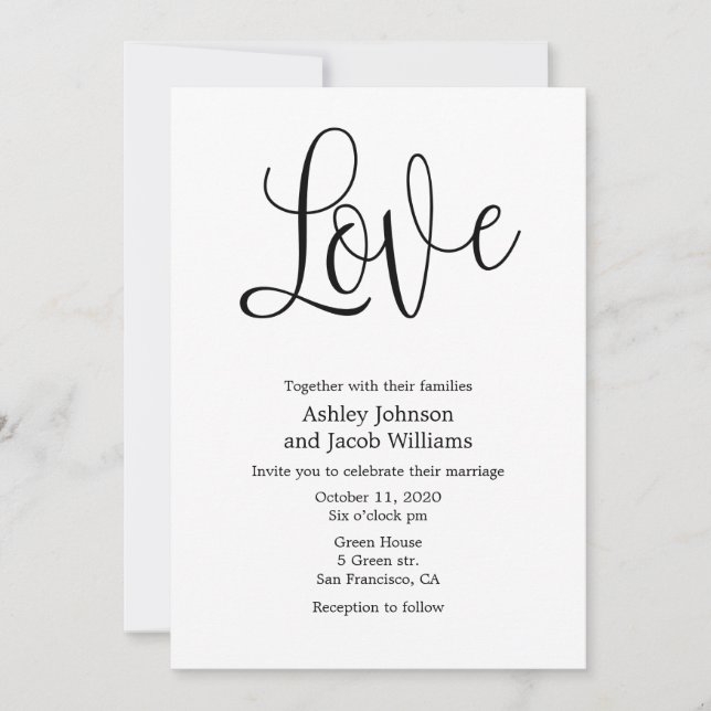 Black and white wedding invitation. Love invites (Front)
