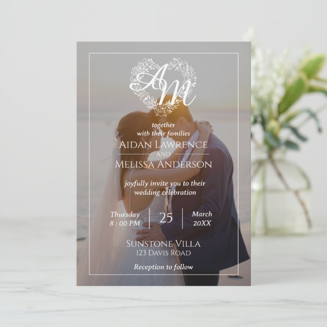 Black and White Wedding Invitation with Photo  (Standing Front)