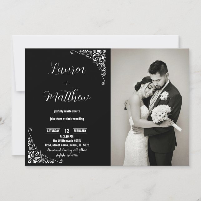 Black and White Wedding Invitations with Photo (Front)