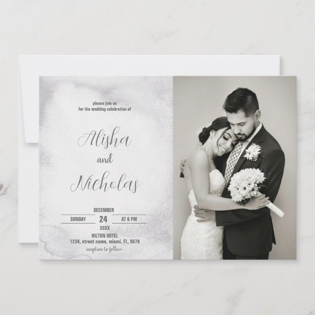 Black and White Wedding Invitations with photo (Front)
