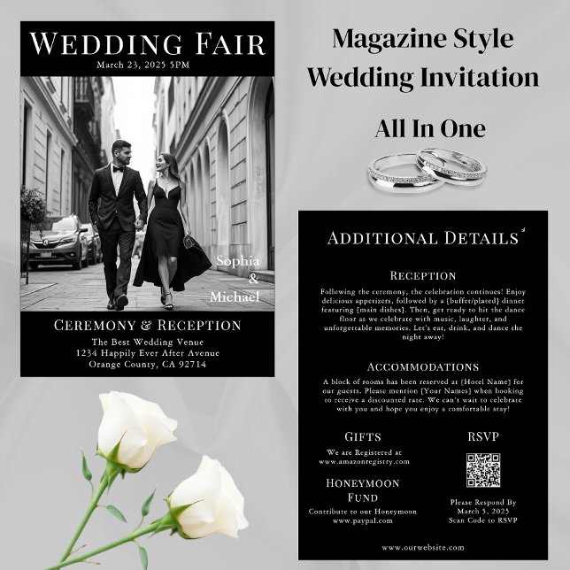 Black and White Wedding Magazine Cover  Invitation (Black and White Wedding Magazine Cover  Invitation All in One)
