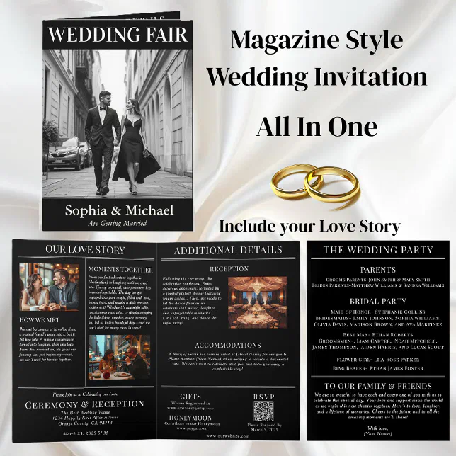 Black and White Wedding Magazine Cover Invitation | Zazzle