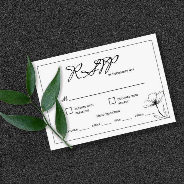 Black and White Wedding Meal Choice RSVP Card (Creator Uploaded)